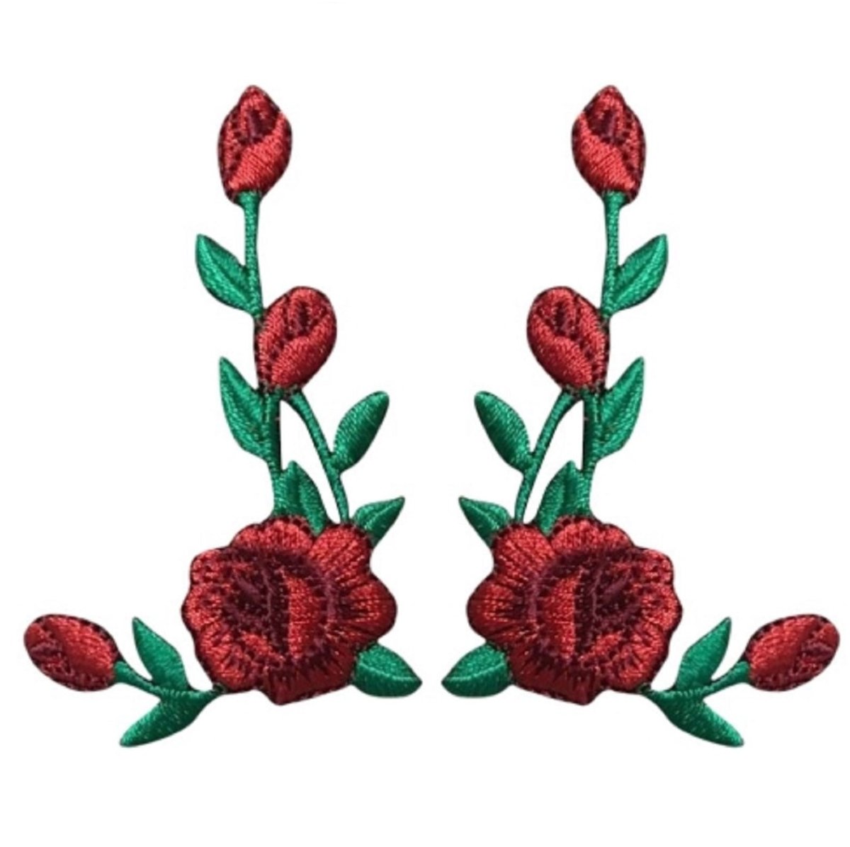 Red Rose Embroidered Patch — 2-3/8" — 2-Pack — Iron On