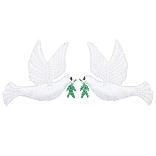 Peace Dove Embroidered Patch — 2-Pack — Iron On 2-1/8"