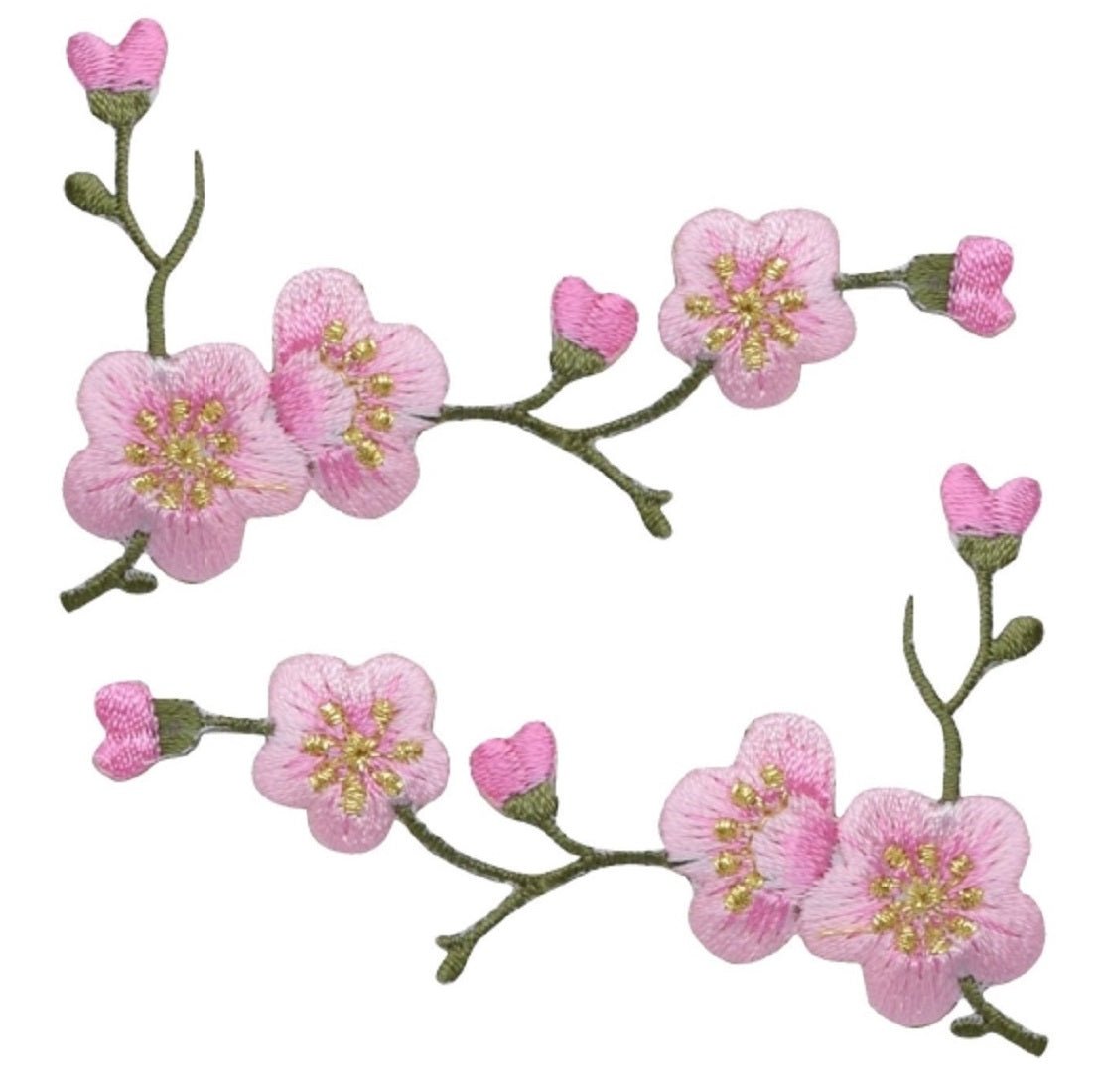 Cherry Blossom Green Stem Embroidered Patch — 2-Pack — Iron On 3-1/8"
