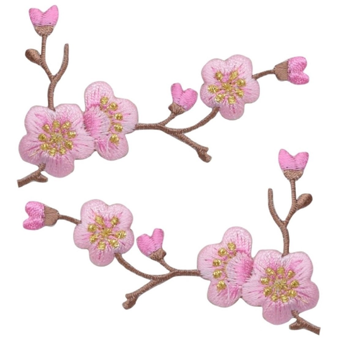 Cherry Blossom Embroidered Patch With Brown Branch — 2-Pack — Iron On 3-1/8"