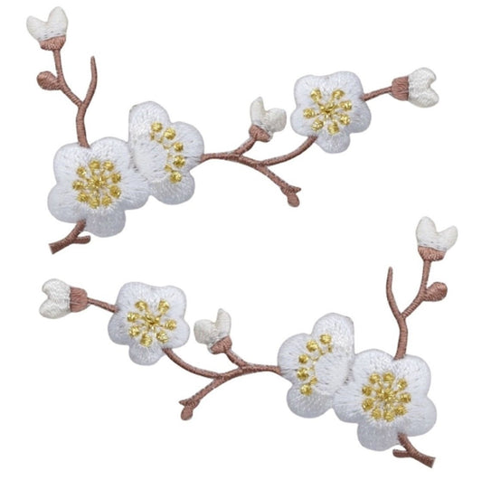 Cherry Blossom Embroidered Patch — 2-Pack — Iron On 3-1/8"