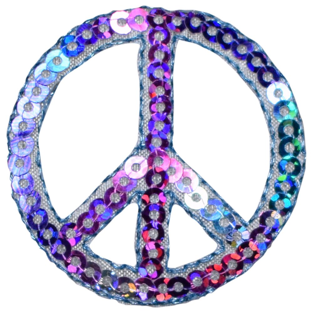Peace Sign Embroidered Patch — Sequin Multicolor 1.5" — Iron On