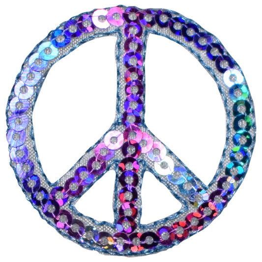 Peace Sign Embroidered Patch — Sequin Multicolor 1.5" — Iron On