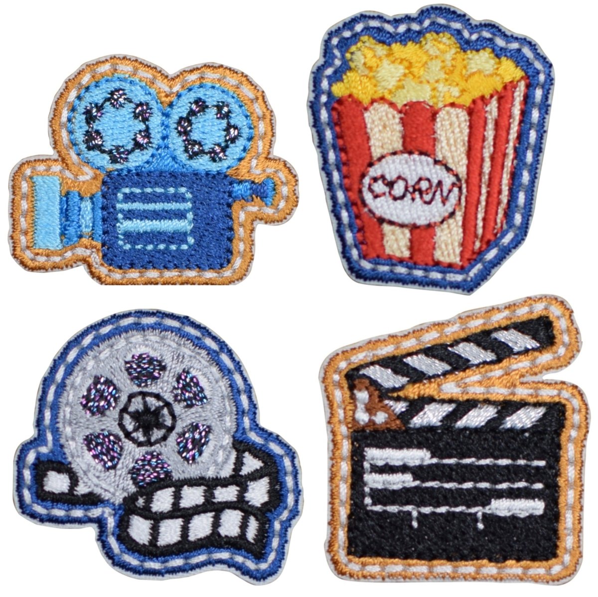 Mini Movie Theme Embroidered Patch — 4-Pack — Iron On 1-1/8"