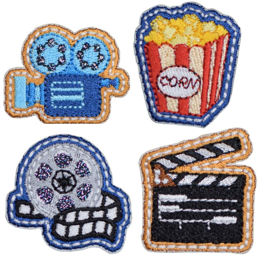 Mini Movie Theme Embroidered Patch — 4-Pack — Iron On 1-1/8"