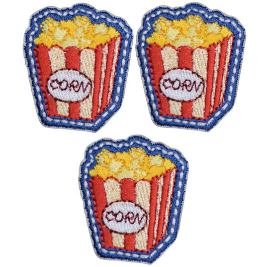 Mini Movie Popcorn Embroidered Patch — 3-Pack — Iron On 1-1/4"