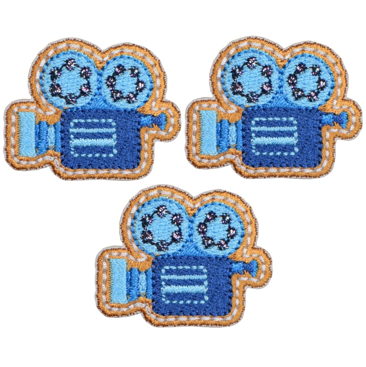 Mini Movie Camera Embroidered Patch — 3-Pack — Iron On 1.25"