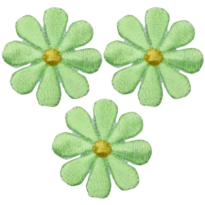 Mini Daisy Embroidered Patch, Light Green, 1"— 3-Pack — Iron On