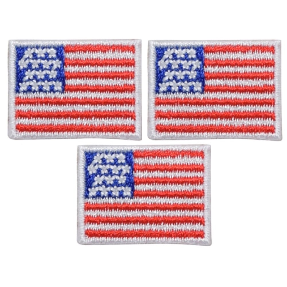 Mini American Flag Embroidered Patch — 3-Pack — USA United States Badge 1" — Iron On