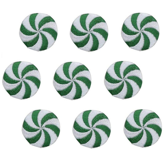 Mini Green Peppermint Candy Embroidered Patch — 1" — 9-Pack — Iron On