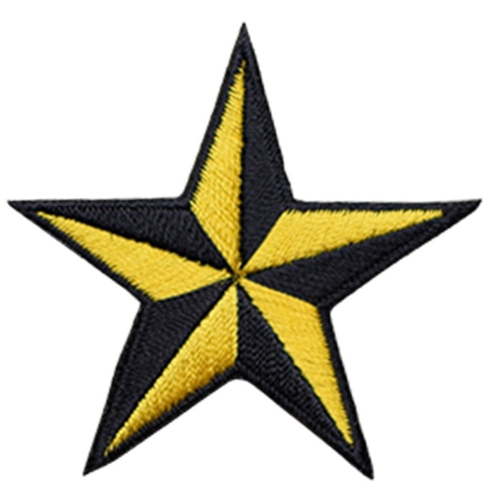 Black and yellow star patch on a white background