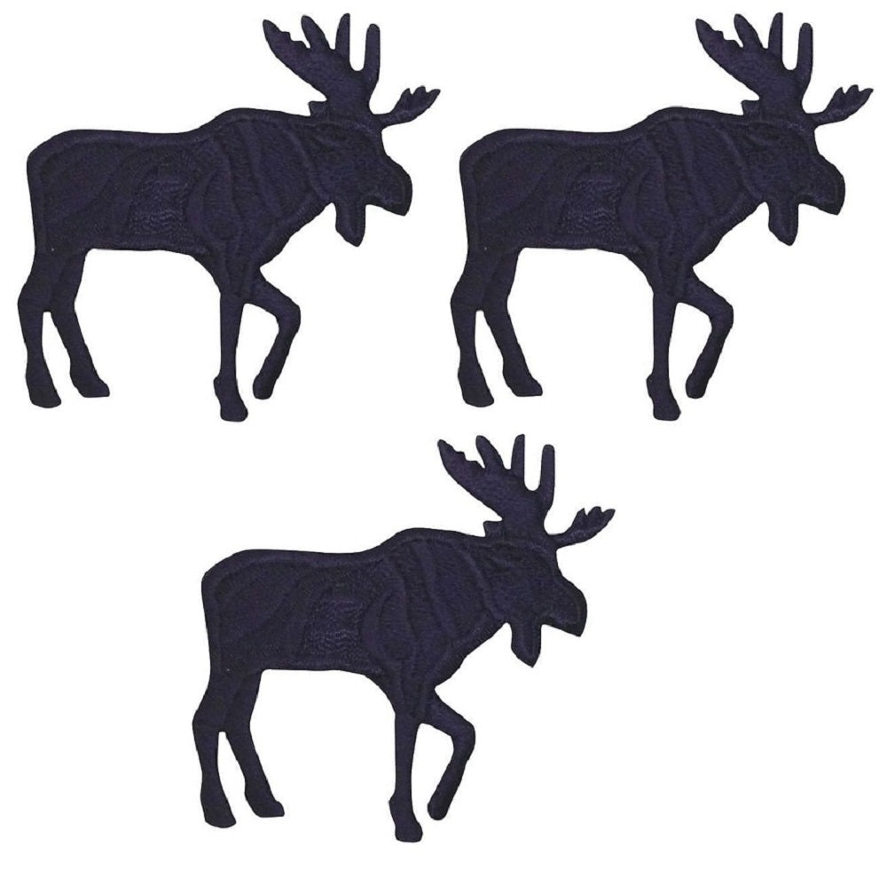 Mini Black Moose Embroidered Patch — 3-Pack — Animal, Facing Right 1.25" — Iron On