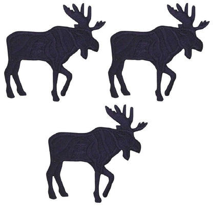 Mini Black Moose Embroidered Patch — 3-Pack — Animal, Facing Right 1.25" — Iron On