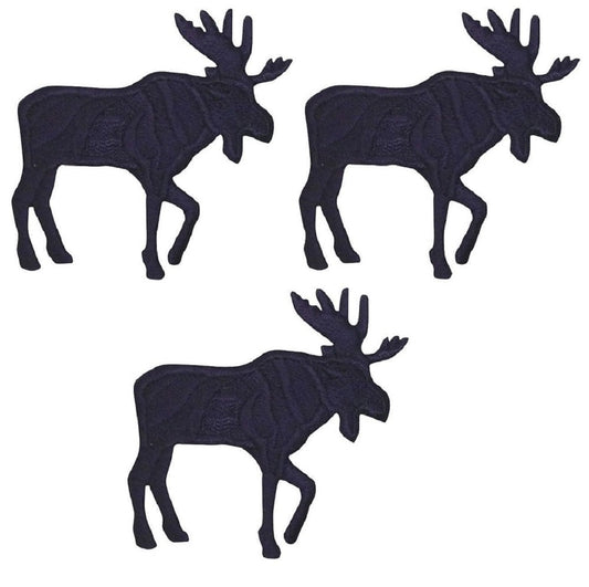 Mini Black Moose Embroidered Patch — 3-Pack — Animal, Facing Right 1.25" — Iron On