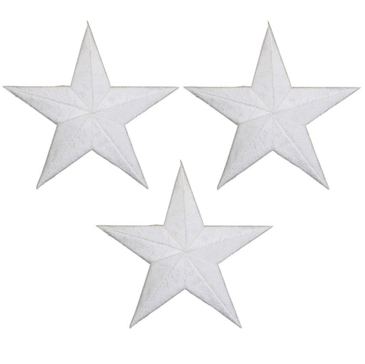 White Star Embroidered Patch, 3-1/8" — 3-Pack — Iron On