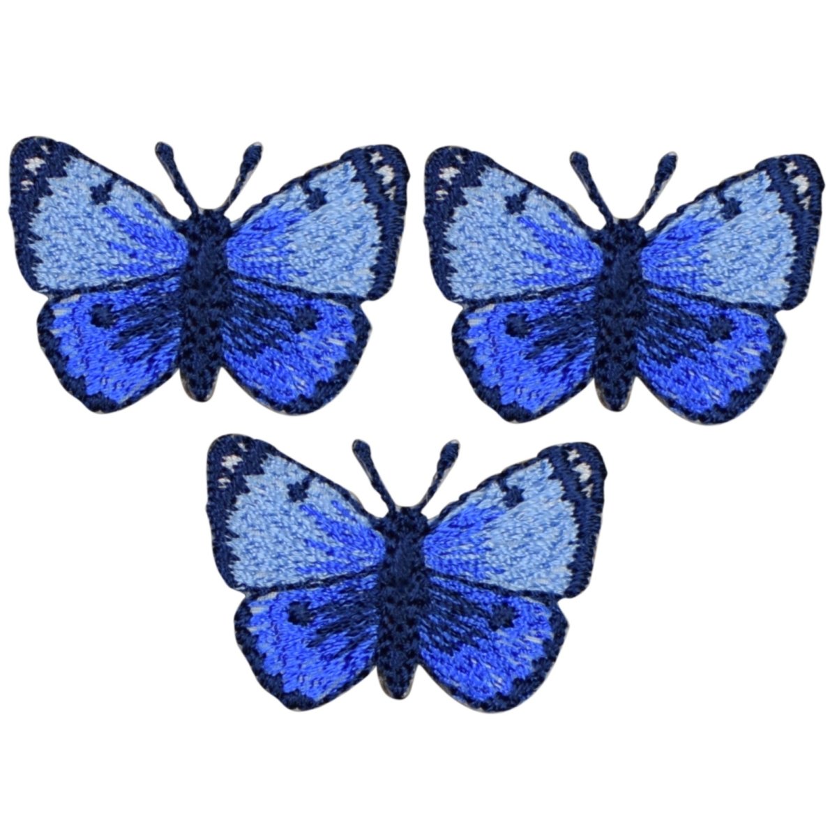 Mini Blue Butterfly Embroidered Patch — 1-1/8" — 3-Pack — Iron On