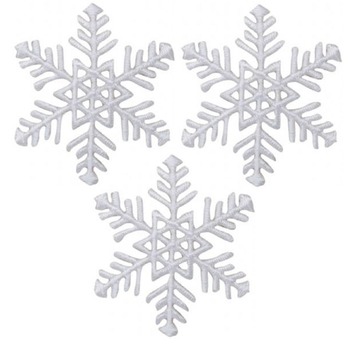White Snowflake Embroidered Patch — 3-Pack — Snow, Winter Badge 1.75" — Iron On