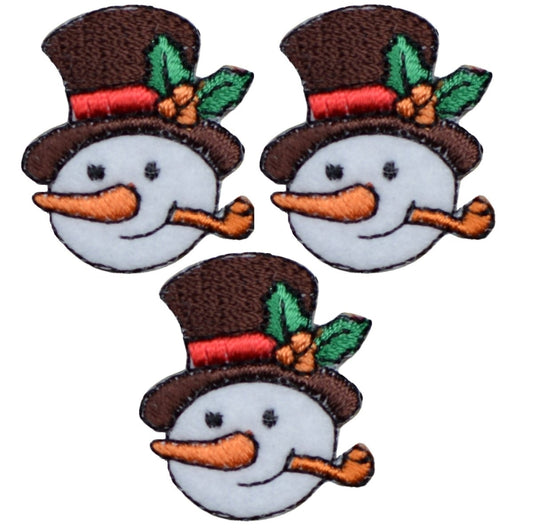 Mini Snowman Embroidered Patch — 3-Pack — Christmas, Holly, Snow Badge 1" — Iron On