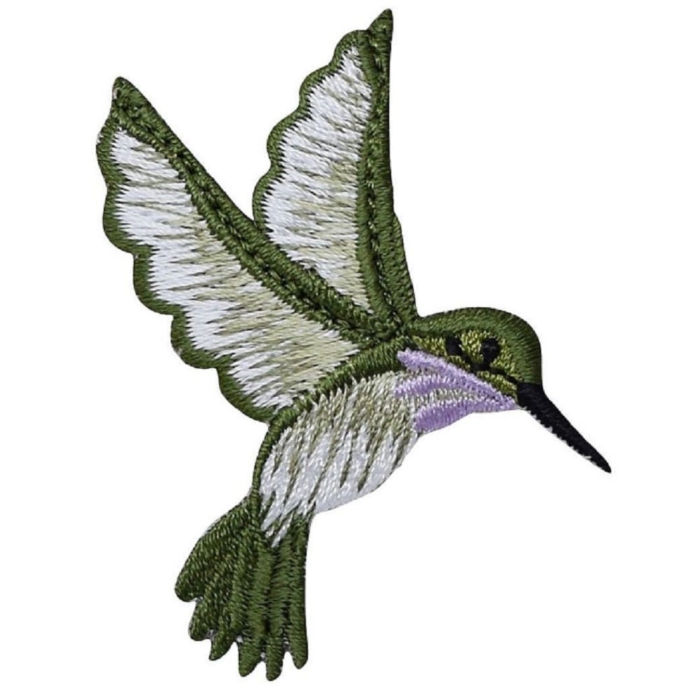 Lavender Hummingbird Embroidered Patch — Iron On 2-3/8"