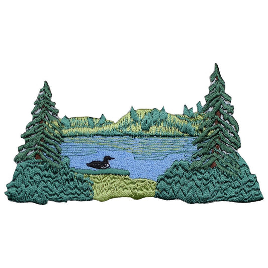 Pond, Divers, Loon, Nature Scene Embroidered Patch — Iron On 4"