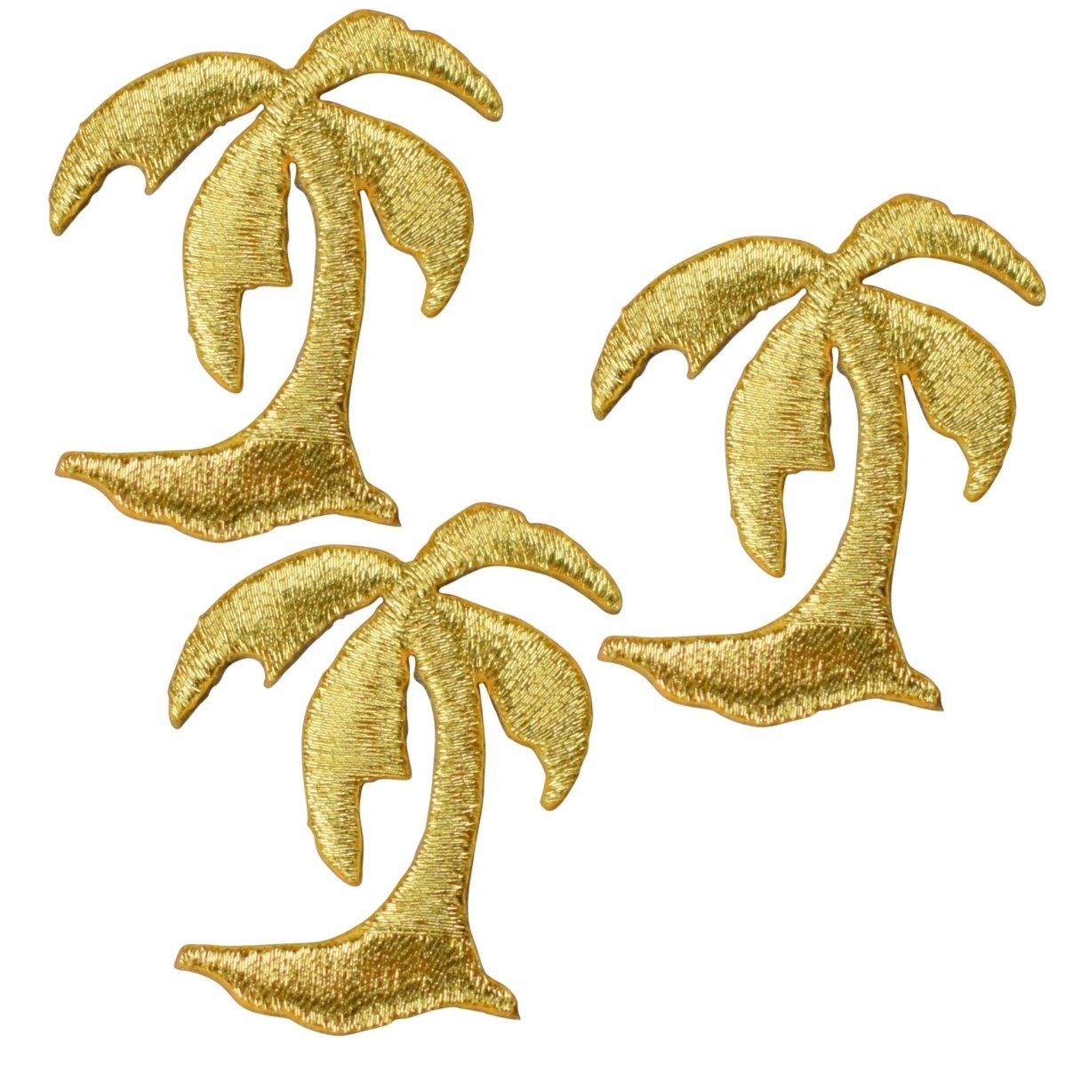Gold Palm Tree Embroidered Patch — 3-Pack — Iron On 1-3/8"