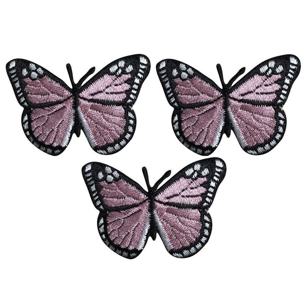 Pink Butterfly Embroidered Patch — 3-Pack — Iron On or Sew On 2"