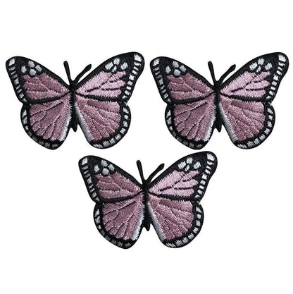 Pink Butterfly Embroidered Patch — 3-Pack — Iron On or Sew On 2"