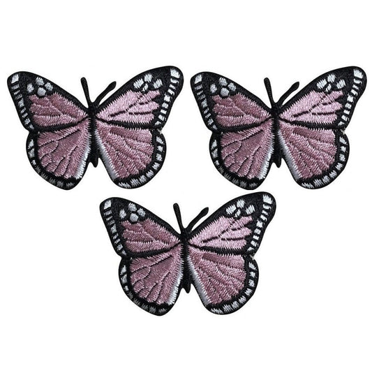 Pink Butterfly Embroidered Patch — 3-Pack — Iron On or Sew On 2"