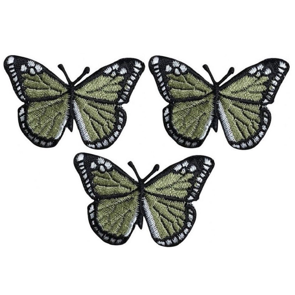 Olive Green Butterfly Embroidered Patch — 3-Pack — Iron On 2"
