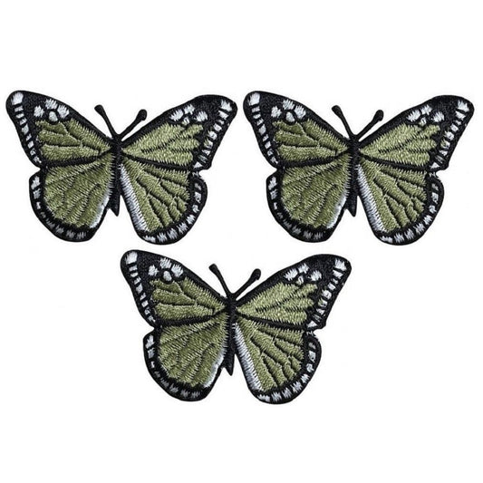 Olive Green Butterfly Embroidered Patch — 3-Pack — Iron On 2"