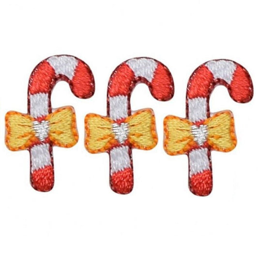 Candy Cane with Bow Embroidered Patch — 3-Pack — Iron On 7/8"