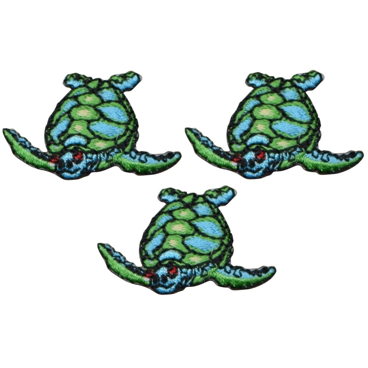 Mini Sea Turtle Embroidered Patch — 3-Pack — Ocean Creature, Facing Left 1.25" — Iron On