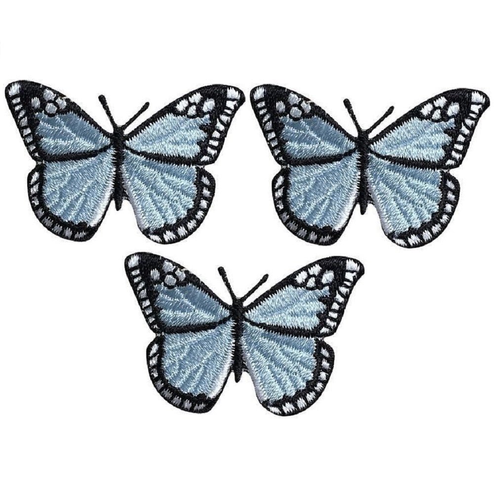 Light Blue Butterfly Embroidered Patch — 3-Pack — Iron On 2"