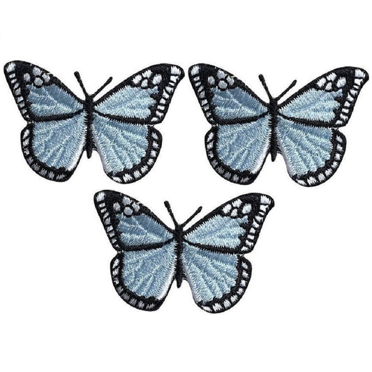 Light Blue Butterfly Embroidered Patch — 3-Pack — Iron On 2"