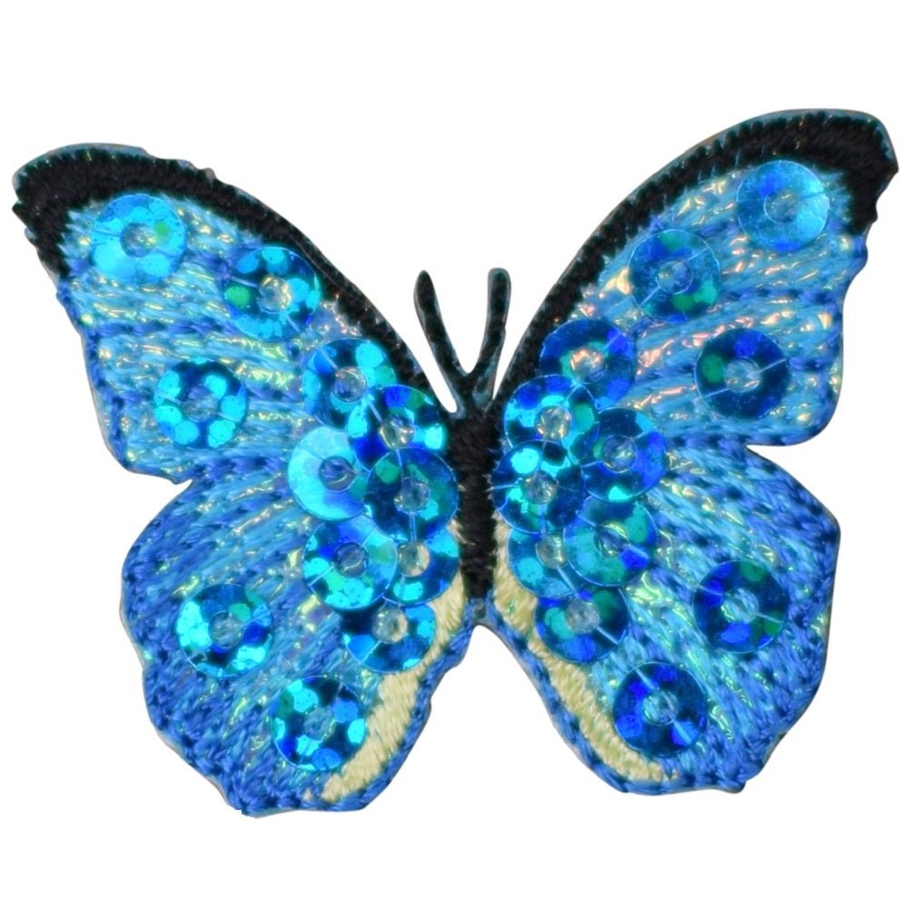 Mini Blue Butterfly Embroidered Patch — Sequin 1.5" — Iron On