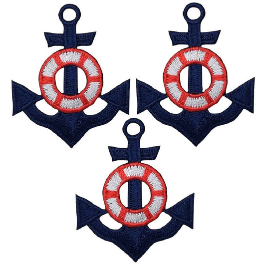 Anchor Embroidered Patch — 3-Pack — Life Preserver Buoy Nautical 1.75" — Iron On