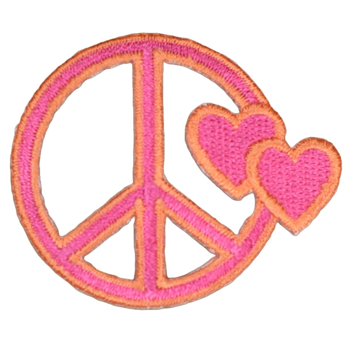 Peace Sign Embroidered Patch — Pink/Orange Hearts 2-1/8" — Iron On