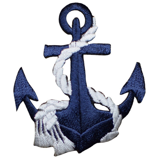 Anchor & Rope Embroidered Patch — White/Navy Blue 2.5" — Iron On