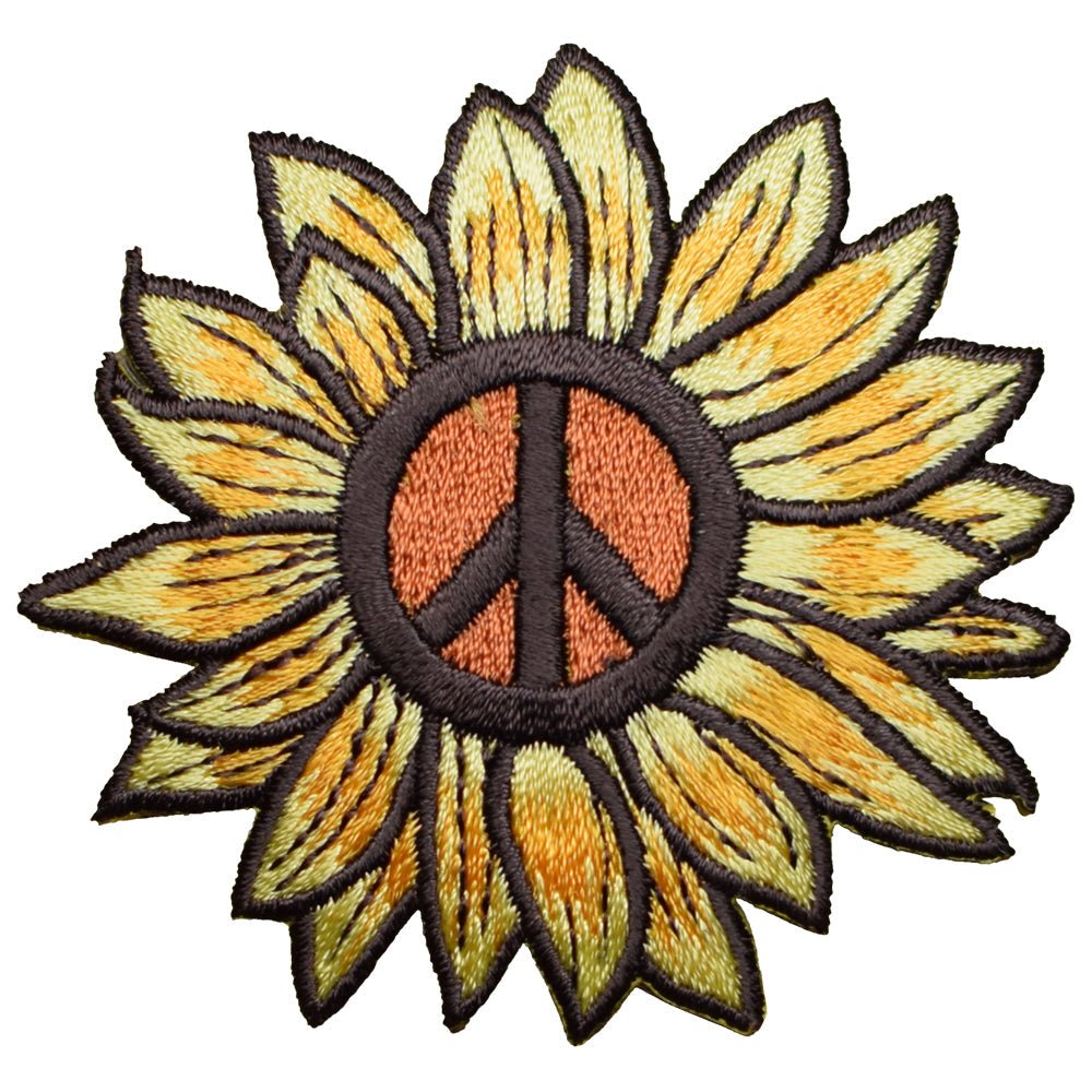Peace Sign Sunflower Embroidered Patch — Iron On 2.5"