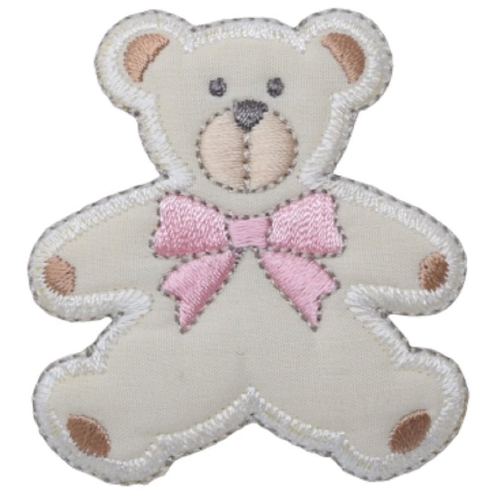 Teddy Bear Embroidered Patch — Pink Bow Stuffed Animal Badge 2-3/8" — Iron On