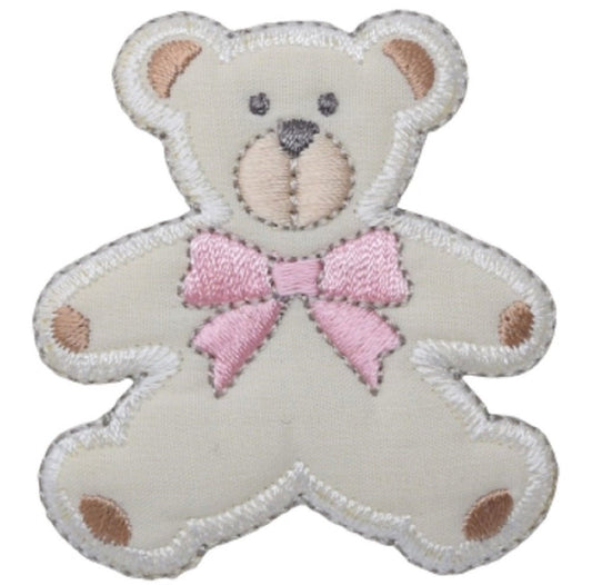 Teddy Bear Embroidered Patch — Pink Bow Stuffed Animal Badge 2-3/8" — Iron On