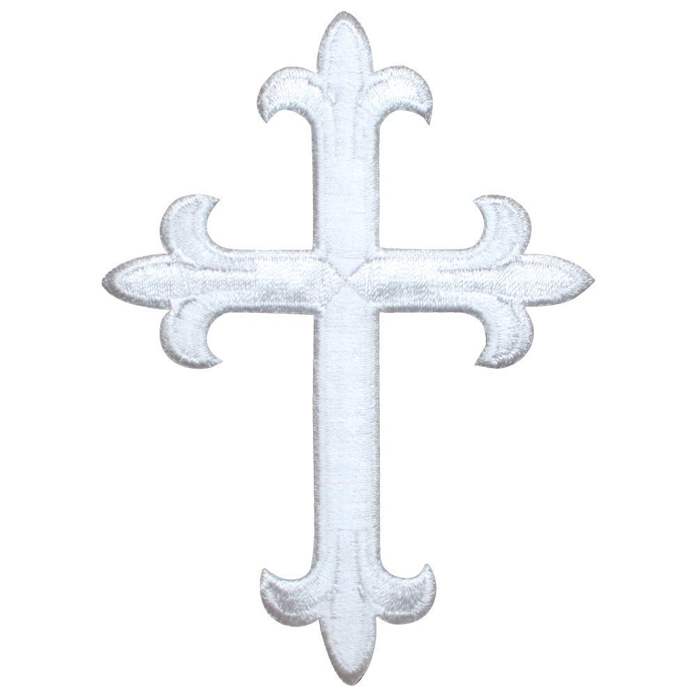 Cross Embroidered Patch — White 4" — Iron On