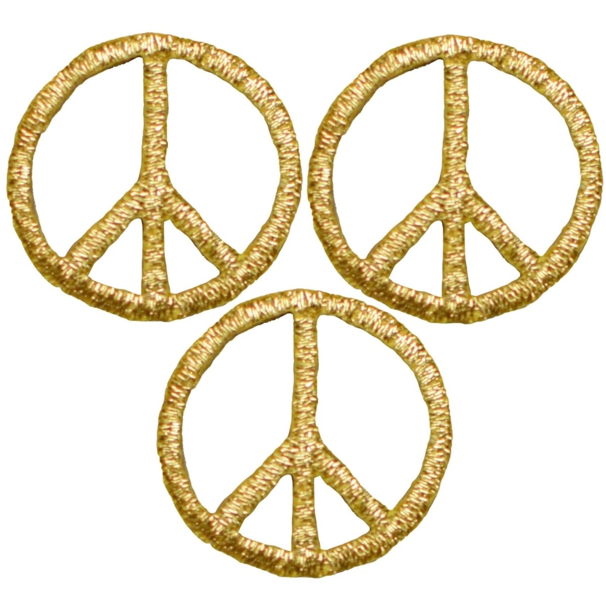 Mini Gold Peace Sign Embroidered Patch — 3-Pack — Iron On 1"
