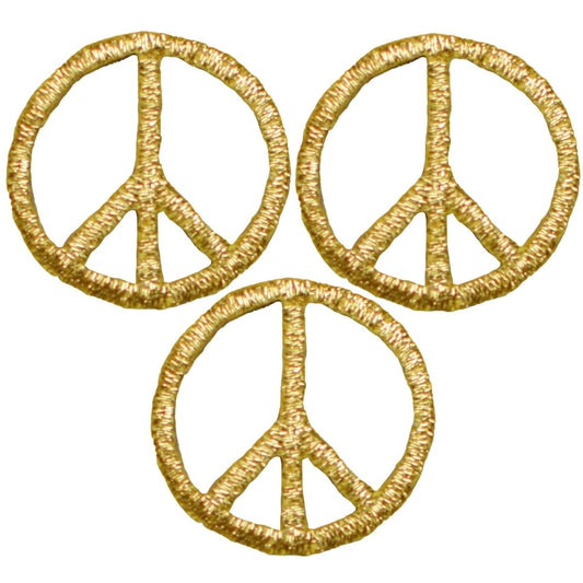 Mini Gold Peace Sign Embroidered Patch — 3-Pack — Iron On 1"