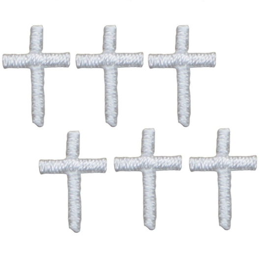 Mini White Cross Embroidered Patch - (6-Pack) 1/2"