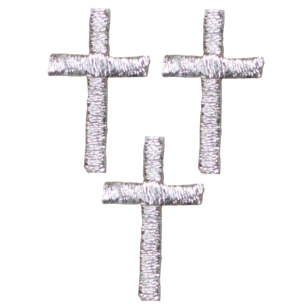 Mini Silver Cross Embroidered Patch — 3-Pack — Iron On 1"