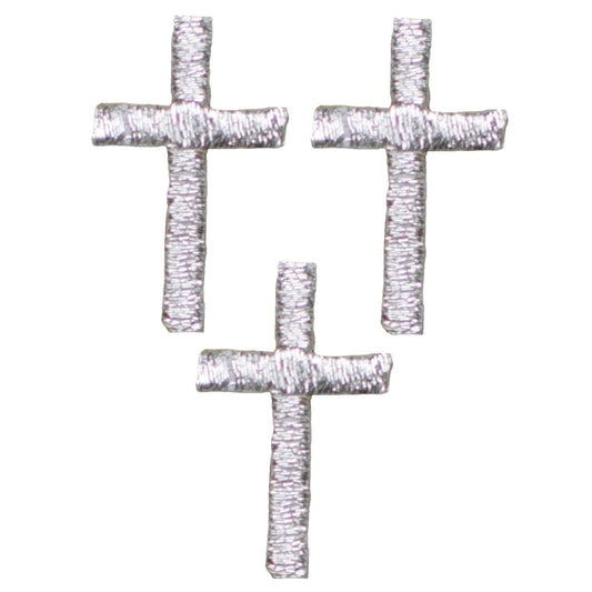 Mini Silver Cross Embroidered Patch — 3-Pack — Iron On 1"