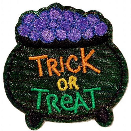 Trick or Treat Cauldron Embroidered Patch — Iron On 1-5/8"
