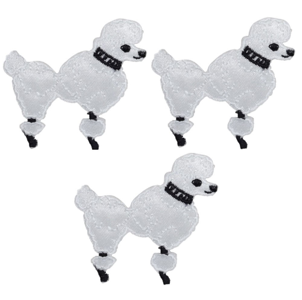 Mini Poodle Embroidered Patch — 3-Pack — Facing Right, White Dog 1-7/8" — Iron On