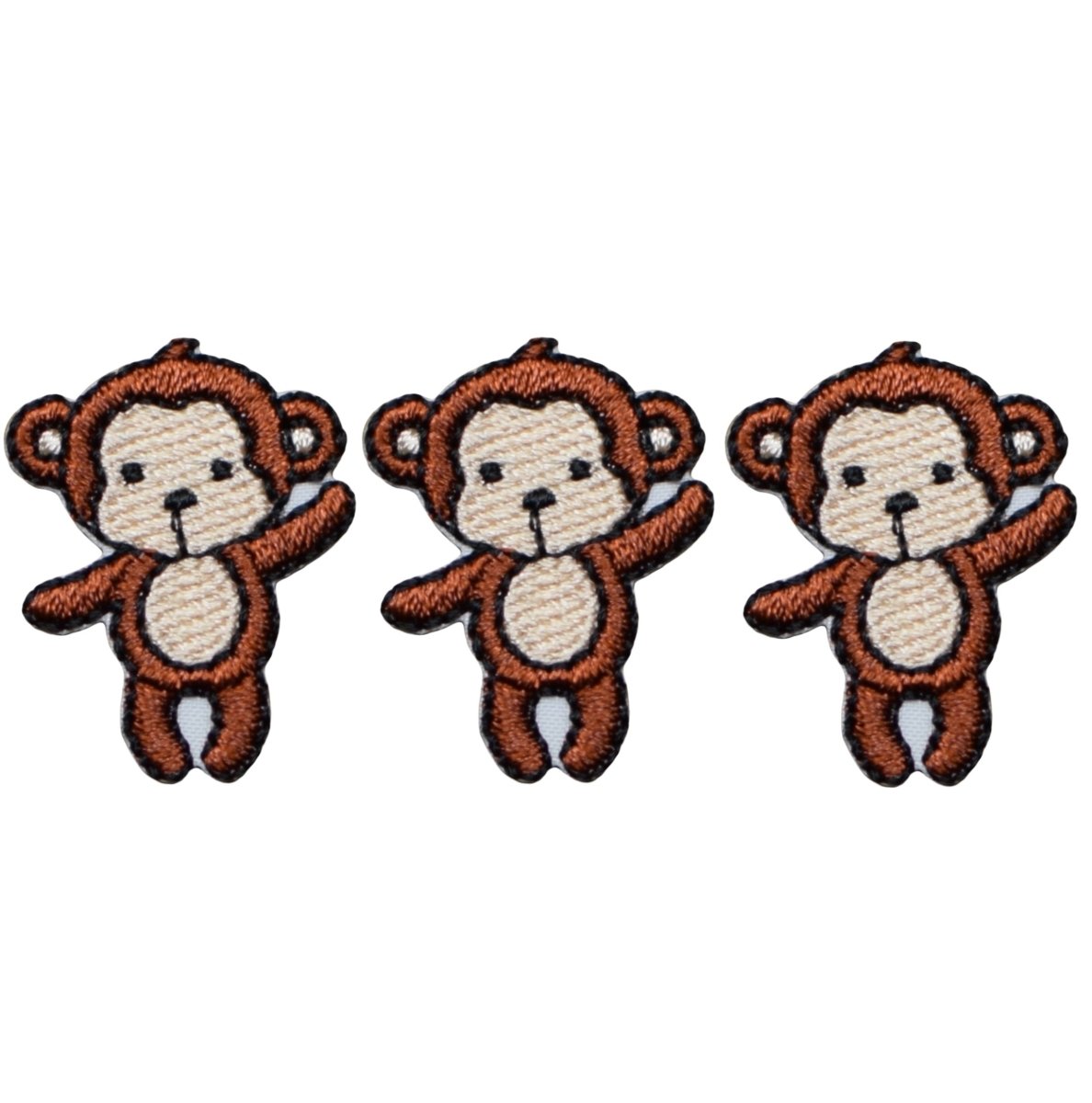 Mini Monkey Embroidered Patch - 3 Pack - Iron On 1"